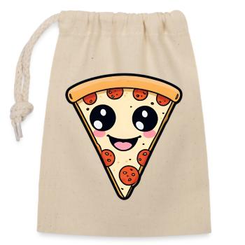 Kawaii Pizza Scheibe - Verschließbarer Geschenkbeutel aus Baumwolle (14x20cm) - Natur - Vorne