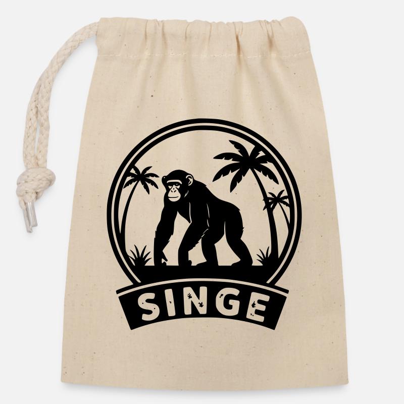 singe - Sac cadeau en coton avec cordon (14 x 20 cm) - nature