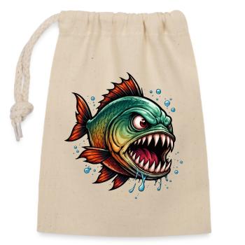 Piranha Tiefseejäger - Verschließbarer Geschenkbeutel aus Baumwolle (14x20cm) - Natur - Vorne