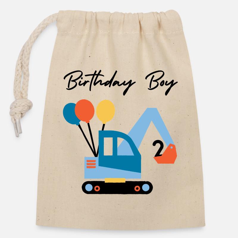 Excavator with balloons - Closable cotton gift bag (14x20cm) - nature