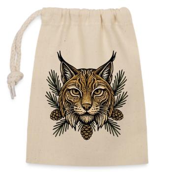 Tête de lynx avec branches de sapin - Sac cadeau en coton avec cordon (14 x 20 cm) - nature - Devant