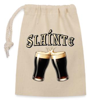 Sláinte - Irish toast with beer - Closable cotton gift bag (14x20cm) - nature - Front