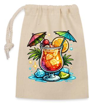 Tropischer Cocktail Popart - Verschließbarer Geschenkbeutel aus Baumwolle (14x20cm) - Natur - Vorne