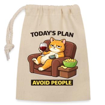 Plan du jour : Éviter les humains, chat - Sac cadeau en coton avec cordon (14 x 20 cm) - nature - Devant