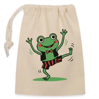 Tanzender Frosch im Anzug - Verschließbarer Geschenkbeutel aus Baumwolle (14x20cm) - Natur - Vorne
