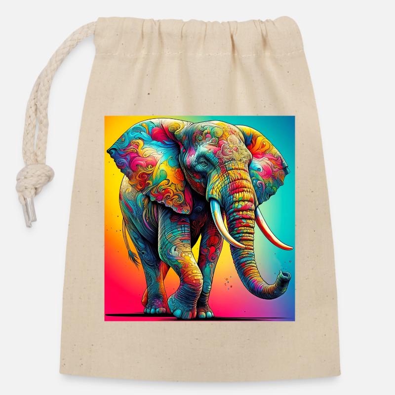Elefant - Verschließbarer Geschenkbeutel aus Baumwolle (14x20cm) - Natur