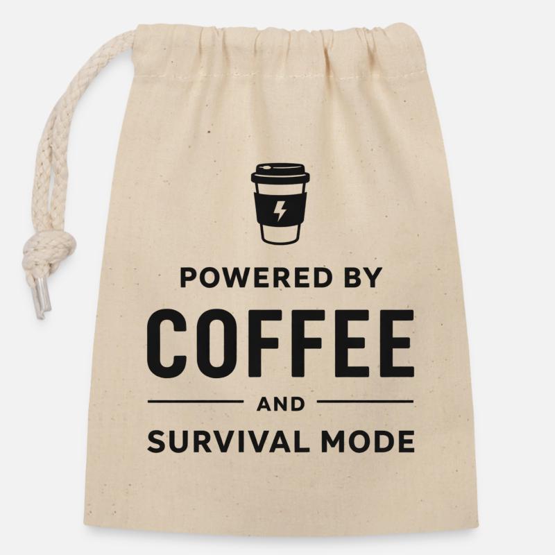Propulsé par le café et le mode survie - Sac cadeau en coton avec cordon (14 x 20 cm) - nature