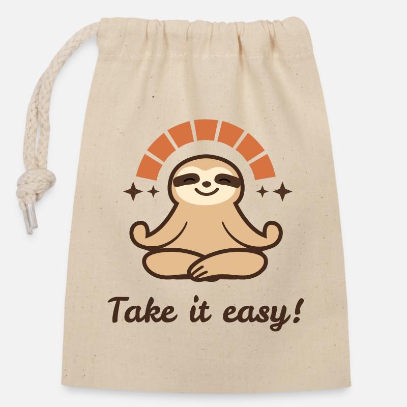 Take it easy – Relaxed Faultier Design - Verschließbarer Geschenkbeutel aus Baumwolle (14x20cm) - Natur