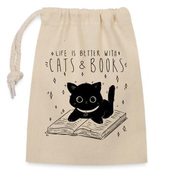 Chats & Livres - Sac cadeau en coton avec cordon (14 x 20 cm) - nature - Devant