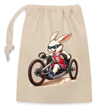 Handbike Hase Sport Inklusion Fun Design  - Verschließbarer Geschenkbeutel aus Baumwolle (14x20cm) - Natur - Vorne