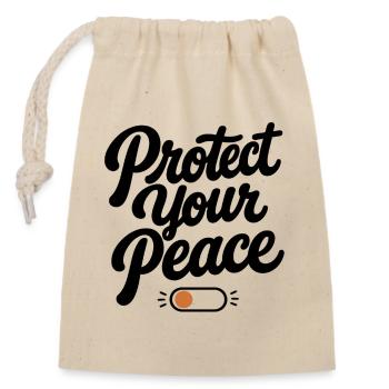 Protège ta paix | Typographie rétro minimale - Sac cadeau en coton avec cordon (14 x 20 cm) - nature - Devant
