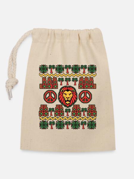 Christmas Reggae Lion - Verschließbarer Geschenkbeutel aus Baumwolle (14x20cm) - Natur