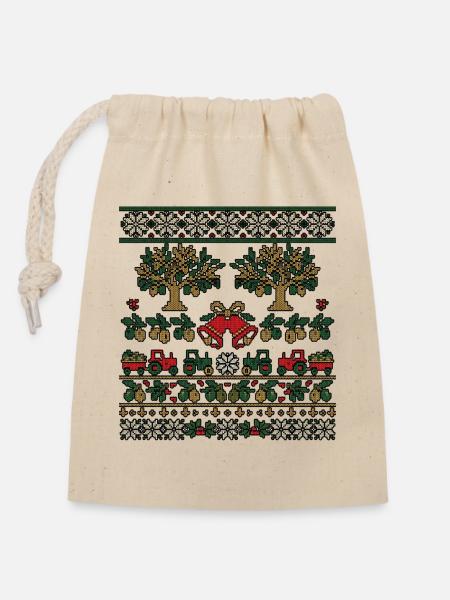 Weihnachts Olivenbauer Strickdesign - Verschließbarer Geschenkbeutel aus Baumwolle (14x20cm) - Natur