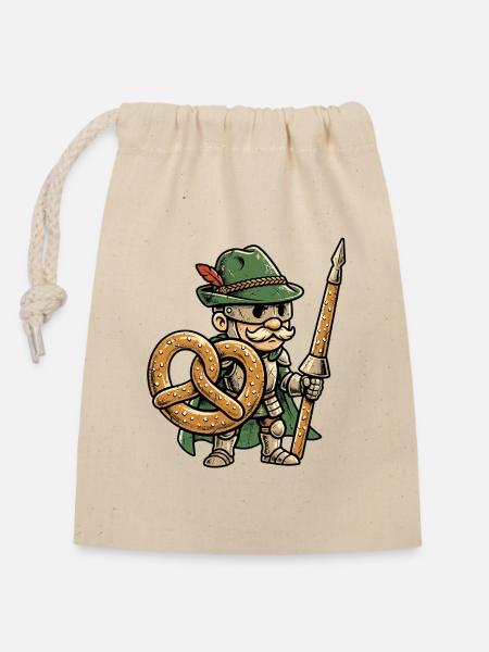 Lustiger Bayern Brezel Ritter - Verschließbarer Geschenkbeutel aus Baumwolle (14x20cm) - Natur
