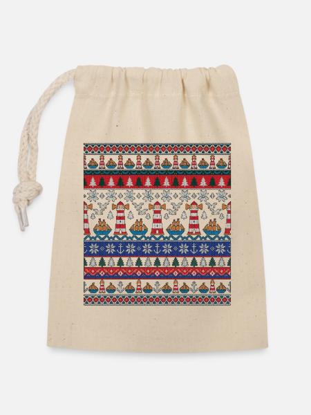 Seefahrer Weihnachts Strickdesign - Verschließbarer Geschenkbeutel aus Baumwolle (14x20cm) - Natur