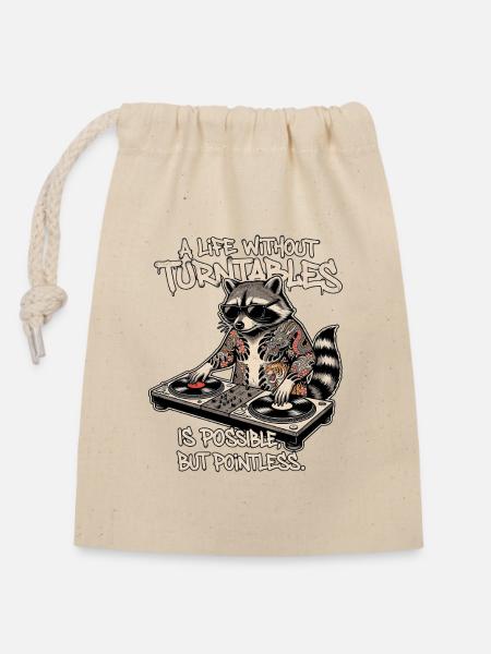 Waschbär Turntable Dj - Verschließbarer Geschenkbeutel aus Baumwolle (14x20cm) - Natur