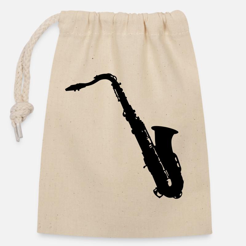 saxophone - Sac cadeau en coton avec cordon (14 x 20 cm) - nature