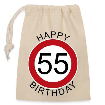 Happy Birthday 55 Traffic Sign Birthday - Closable cotton gift bag (14x20cm) - nature - Front
