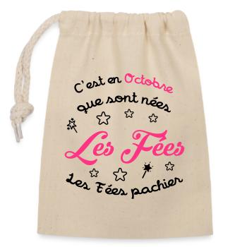 Fée / Fille / Reine / Naissance / Bébé / Octobre - Closable cotton gift bag (14x20cm) - nature - Front