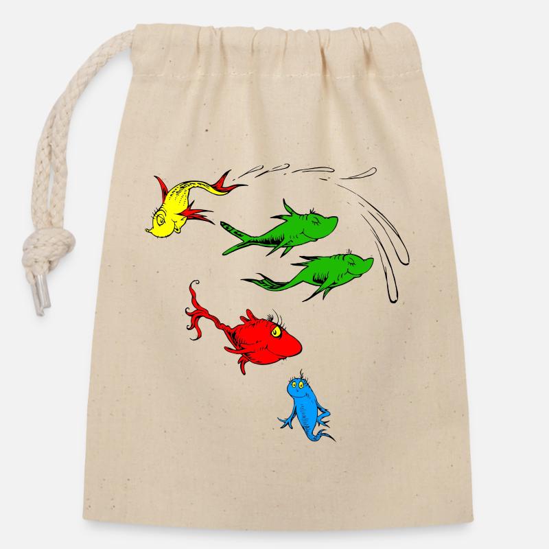 Fisch-Grafik - Verschließbarer Geschenkbeutel aus Baumwolle (14x20cm) - Natur