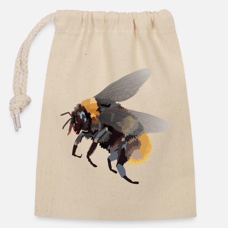 Heike, le bourdon - Sac cadeau en coton avec cordon (14 x 20 cm) - nature
