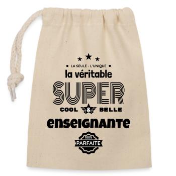 super enseignante 100% parfaite humour - Sac cadeau en coton avec cordon (14 x 20 cm) - nature - Devant