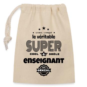 super enseignant 100% parfait humour - Sac cadeau en coton avec cordon (14 x 20 cm) - nature - Devant