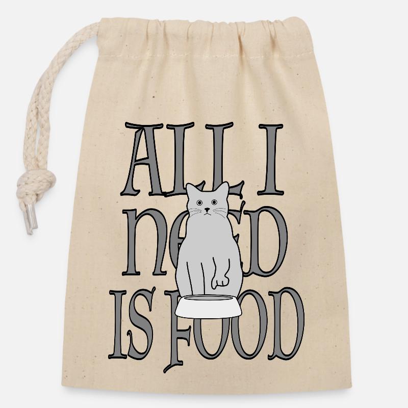 Cat Katze Food Essen - Closable cotton gift bag (14x20cm) - nature