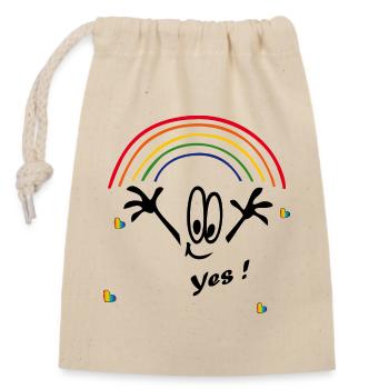 Oui, couleurs arc-en-ciel, arc-en-ciel - Sac cadeau en coton avec cordon (14 x 20 cm) - nature - Devant