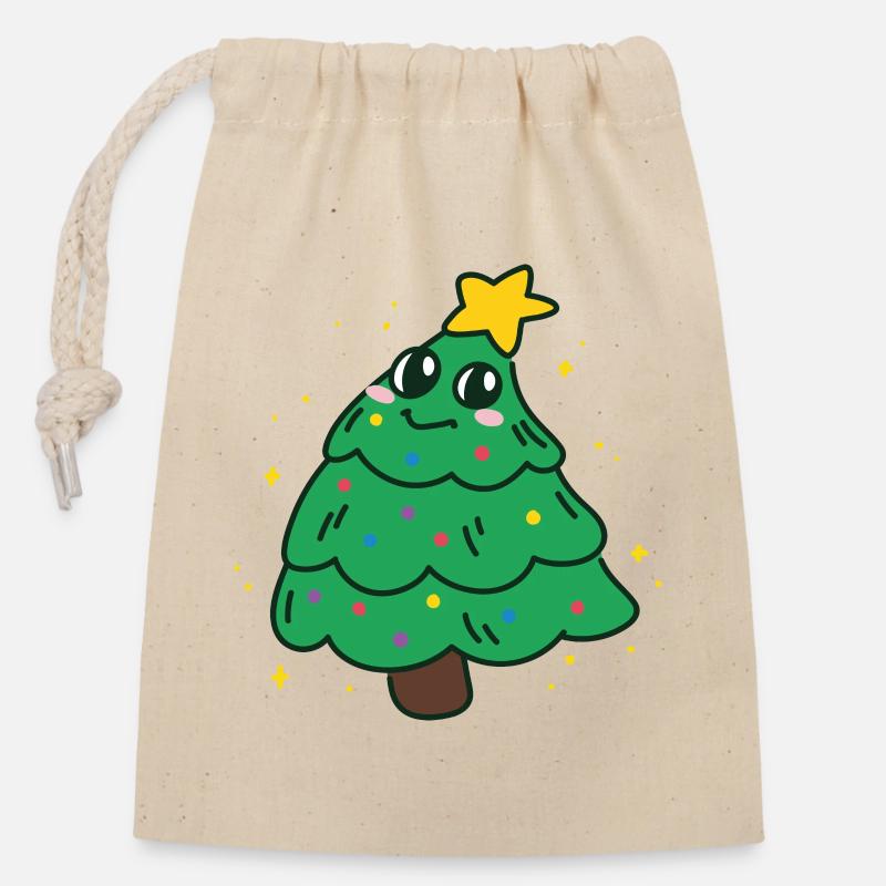 christmas tree - Sac cadeau en coton avec cordon (14 x 20 cm) - nature