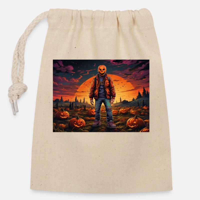 Helloween - Closable cotton gift bag (14x20cm) - nature