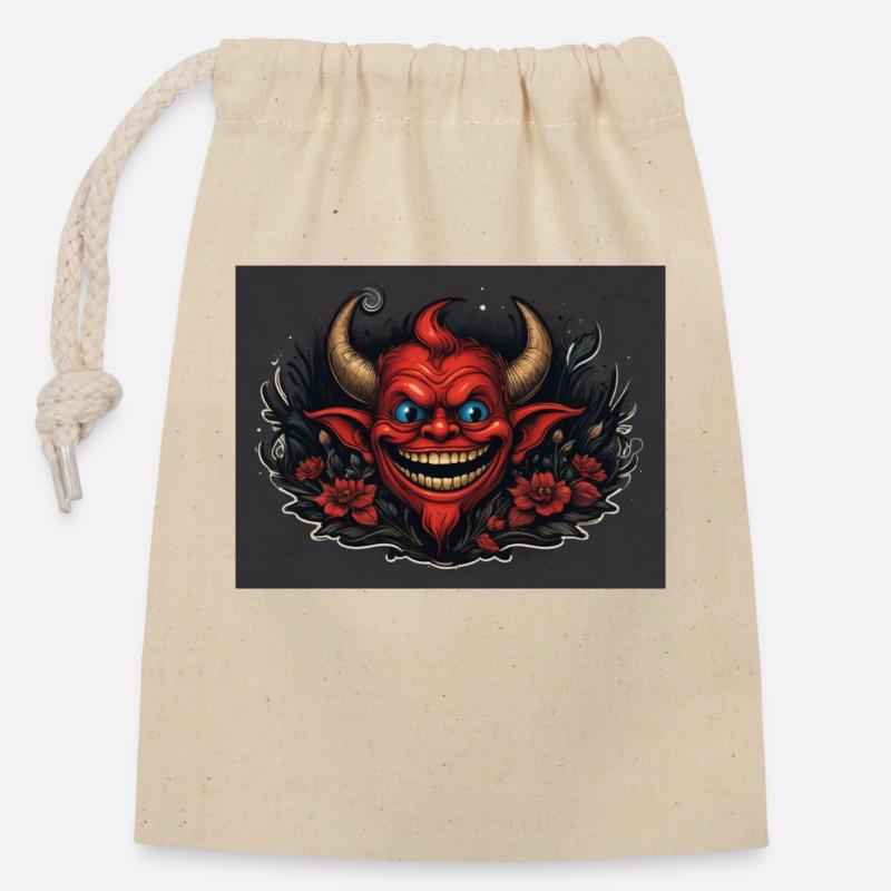 Red Devil - Closable cotton gift bag (14x20cm) - nature