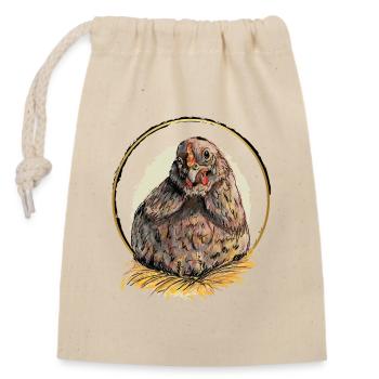 Hen in the Golden Nest - Closable cotton gift bag (14x20cm) - nature - Front
