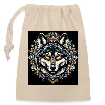 Wolf - Closable cotton gift bag (14x20cm) - nature - Front