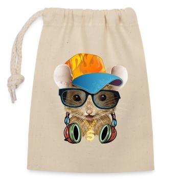 cool mouse with baseball cap, sunglasses and headphones - Closable cotton gift bag (14x20cm) - nature - Front