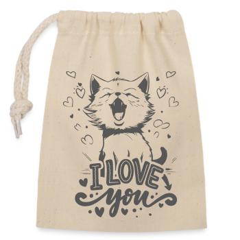 Cute Kitty in Grey - I love you - Closable cotton gift bag (14x20cm) - nature - Front