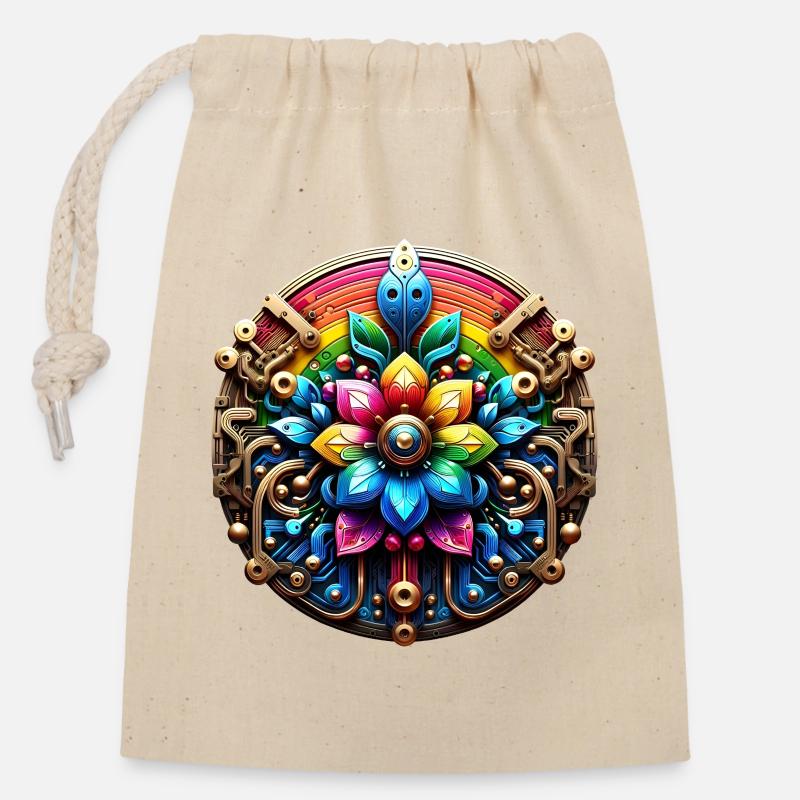Fleur Steampunk Psychédélique Arc-en-ciel - Sac cadeau en coton avec cordon (14 x 20 cm) - nature