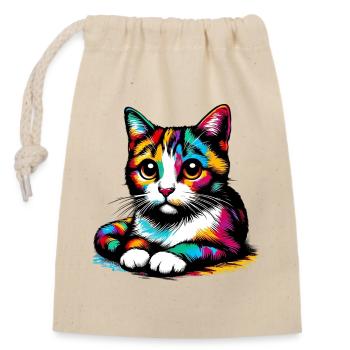 Cat - Closable cotton gift bag (14x20cm) - nature - Front