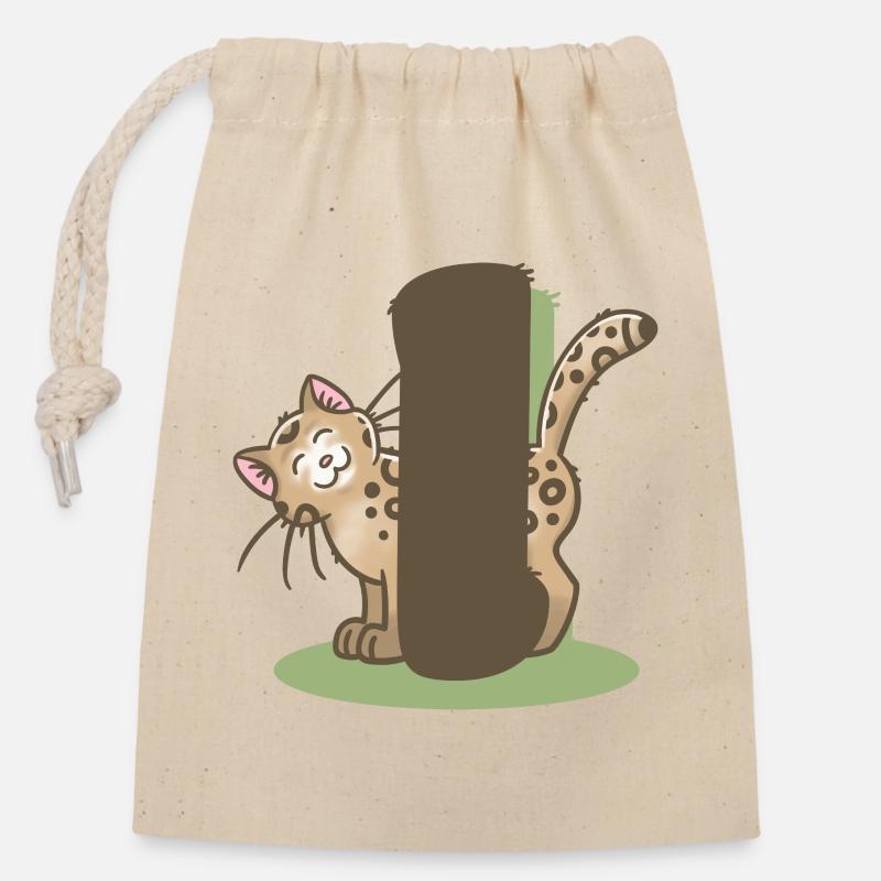 Katze Buchstabe I - Verschließbarer Geschenkbeutel aus Baumwolle (14x20cm) - Natur