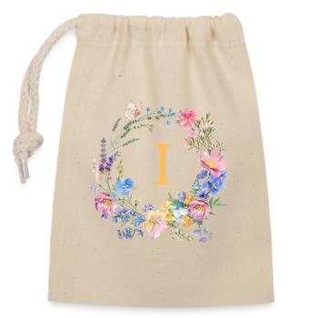 I Monogram Floral, Floral Wreath, Personalizable - Closable cotton gift bag (14x20cm) - nature - Front