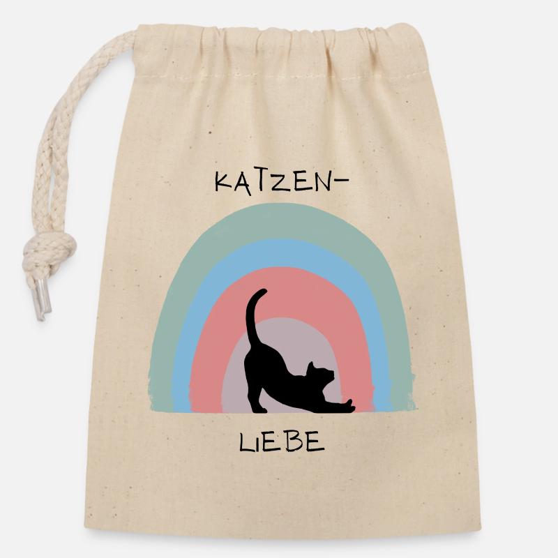Amour des chats - Sac cadeau en coton avec cordon (14 x 20 cm) - nature