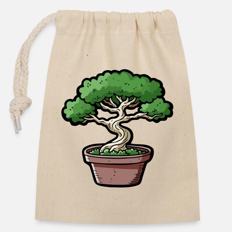 Comic Bonsai Baum - Verschließbarer Geschenkbeutel aus Baumwolle (14x20cm) - Natur