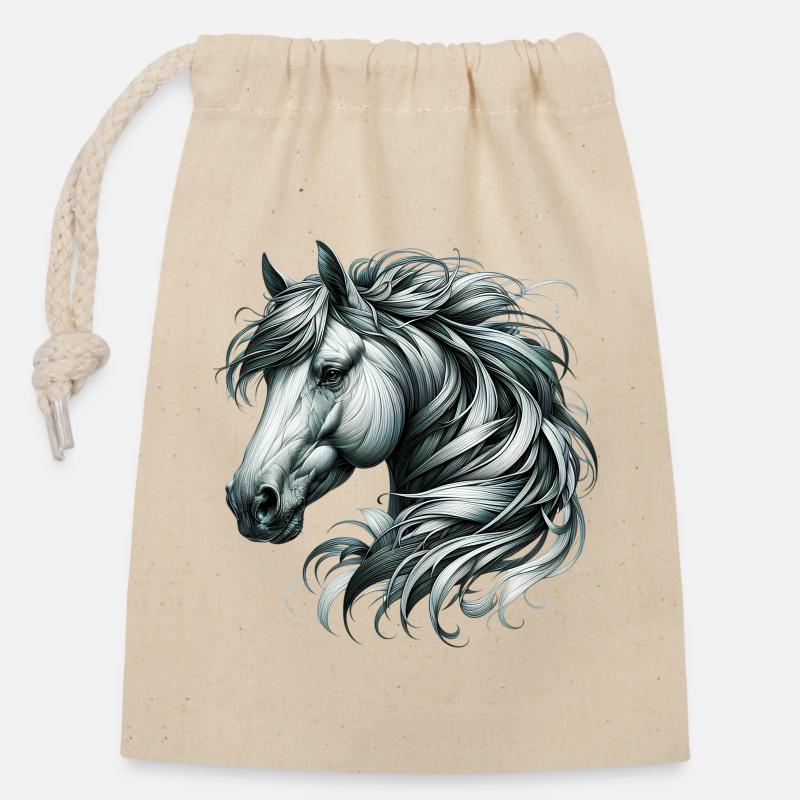 Cheval - Sac cadeau en coton avec cordon (14 x 20 cm) - nature