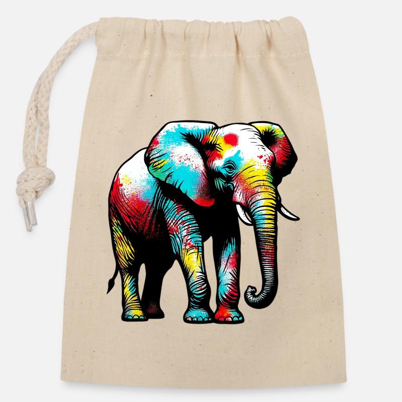 Elefant - Verschließbarer Geschenkbeutel aus Baumwolle (14x20cm) - Natur