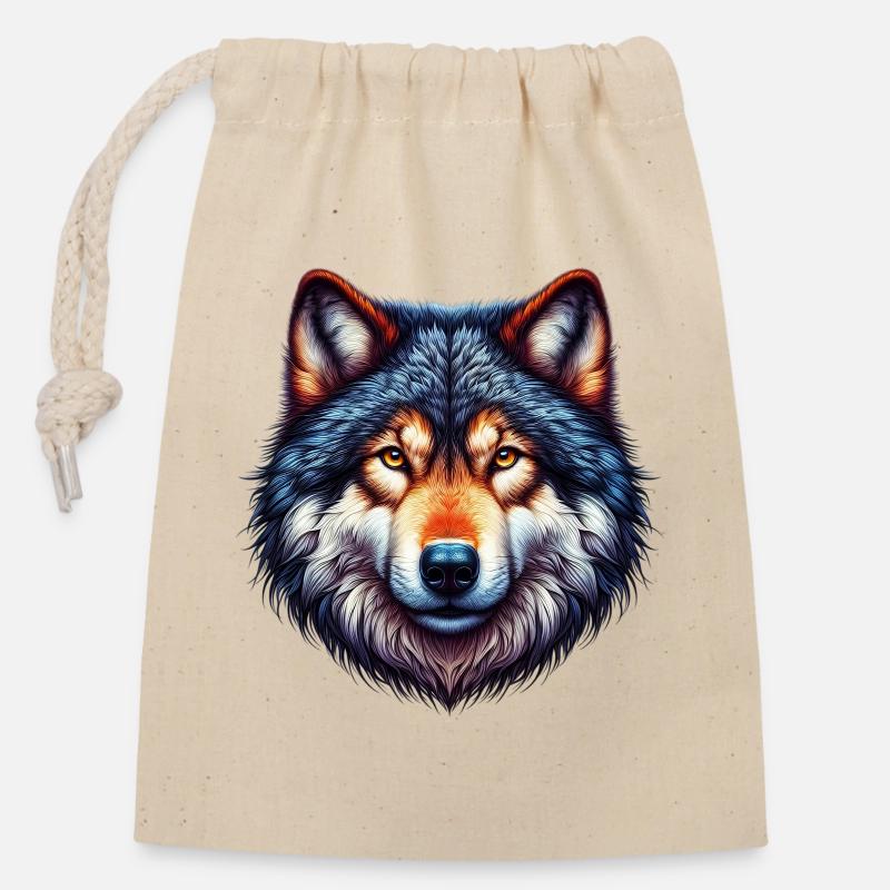 Wolf - Verschließbarer Geschenkbeutel aus Baumwolle (14x20cm) - Natur