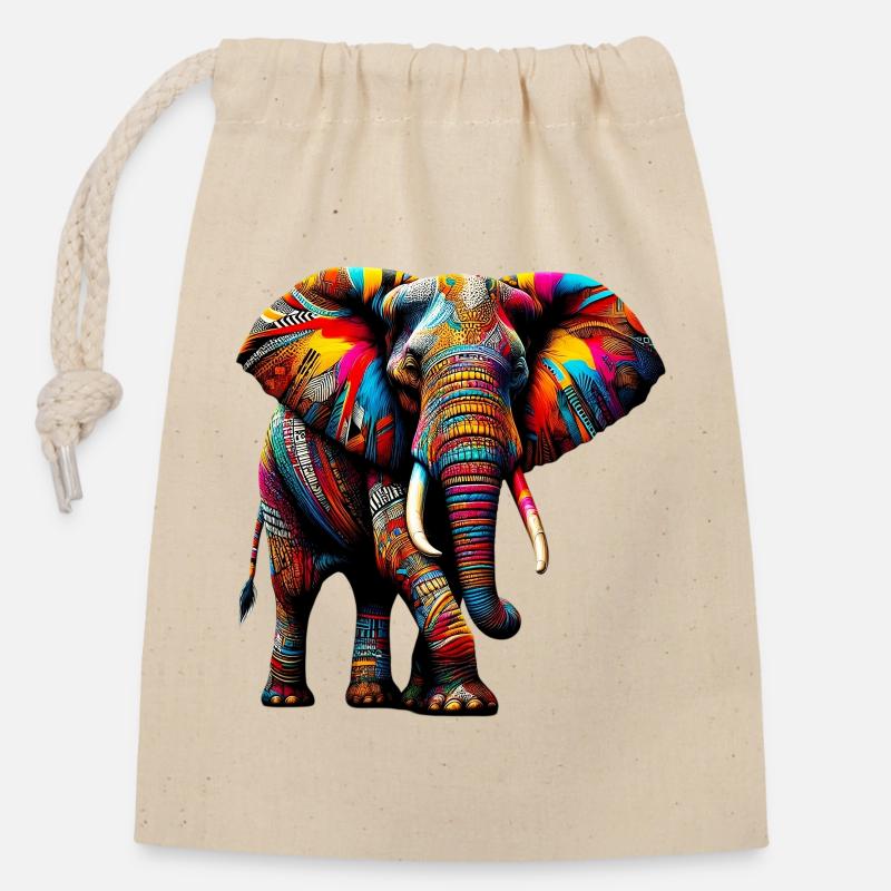 Elefant - Verschließbarer Geschenkbeutel aus Baumwolle (14x20cm) - Natur