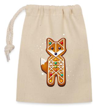 Fuchs im Lebkuchen Stil– Kreatives Weihnachtsmotiv - Verschließbarer Geschenkbeutel aus Baumwolle (14x20cm) - Natur - Vorne