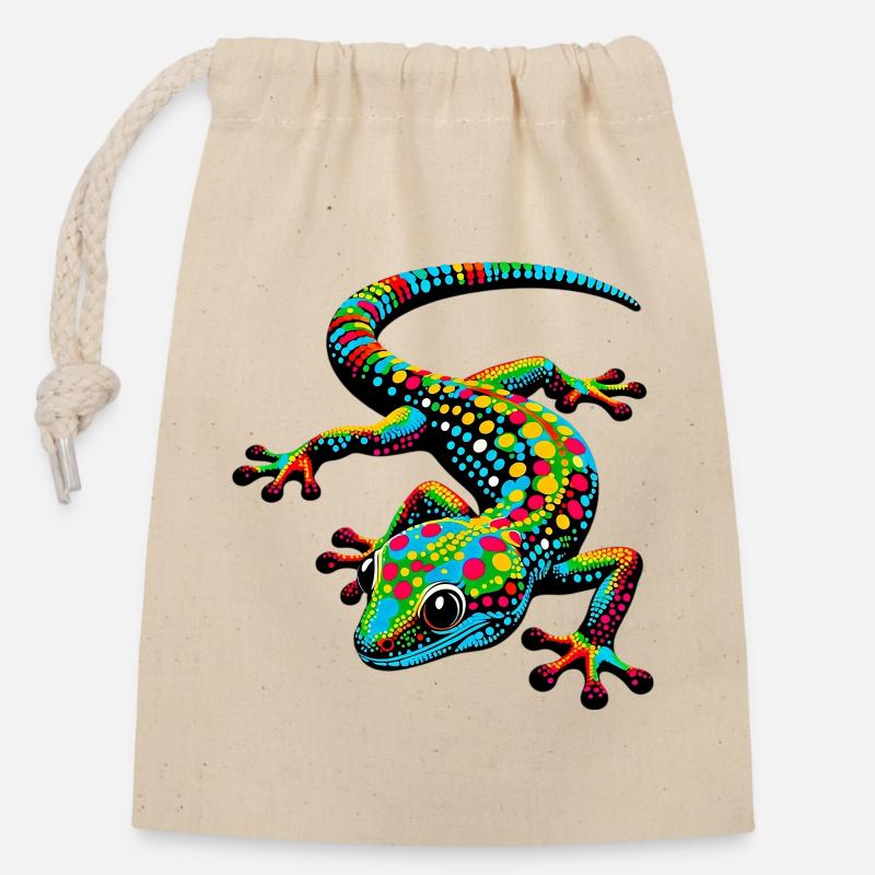 Gecko - Verschließbarer Geschenkbeutel aus Baumwolle (14x20cm) - Natur