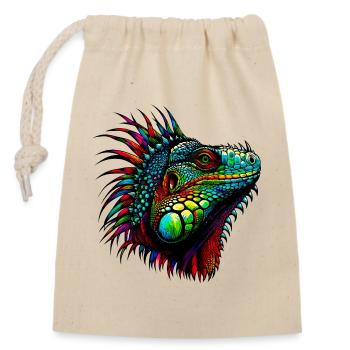Iguana - Closable cotton gift bag (14x20cm) - nature - Front