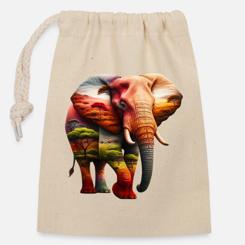 Elefant - Verschließbarer Geschenkbeutel aus Baumwolle (14x20cm) - Natur